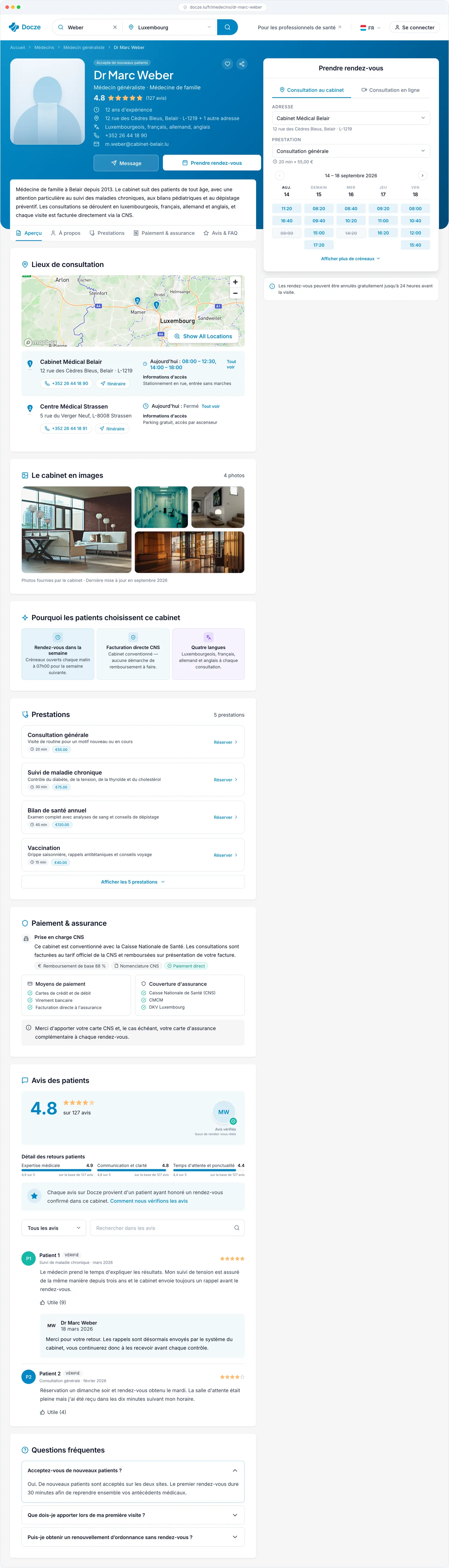 Un profil de médecin sur Docze, tel que les patients le voient
